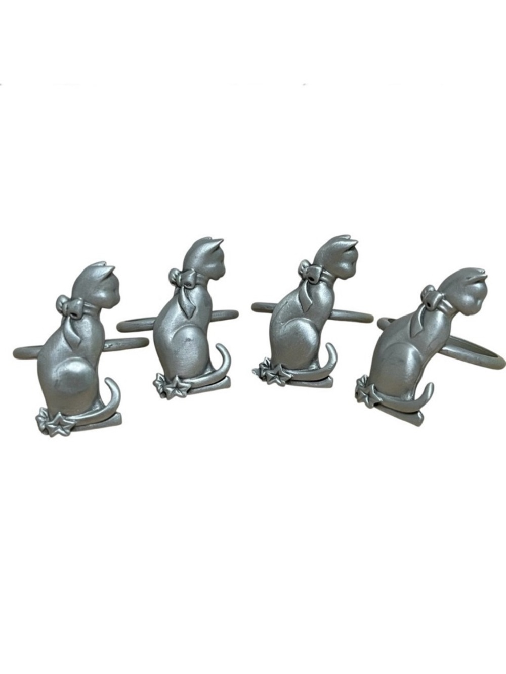 Lindsay Clair Designs Cat Napkin Rings Kitty LCD Cat Mom Pewter Set of 4